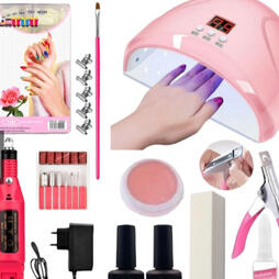 Kit De Gel Para Manicure Unhas Iniciante Acrigel Acrifix Lixadeira + Estufa Rosa